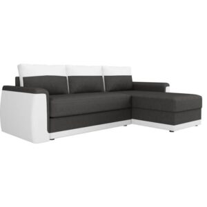 Cabrio-Ecksofa JAMES 3-Sitzer + Aufbewahrungsbox - Stoff in Weiß und Anthrazitgrau - B 230 x T 142 cm