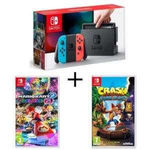 Nintendo Switch Pack Neon + Crash Bandicoot Trilogie von N. Sane + Mario Kart 8 Deluxe