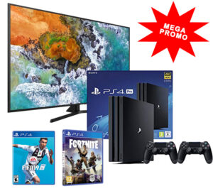 SAMSUNG UE50NU7405 LED-Fernseher 4K UHD 127 cm (50 ") + PS4 Pro (1 TB) Schwarz & 2 Controller DualShock + FORNITE & FIFA 19